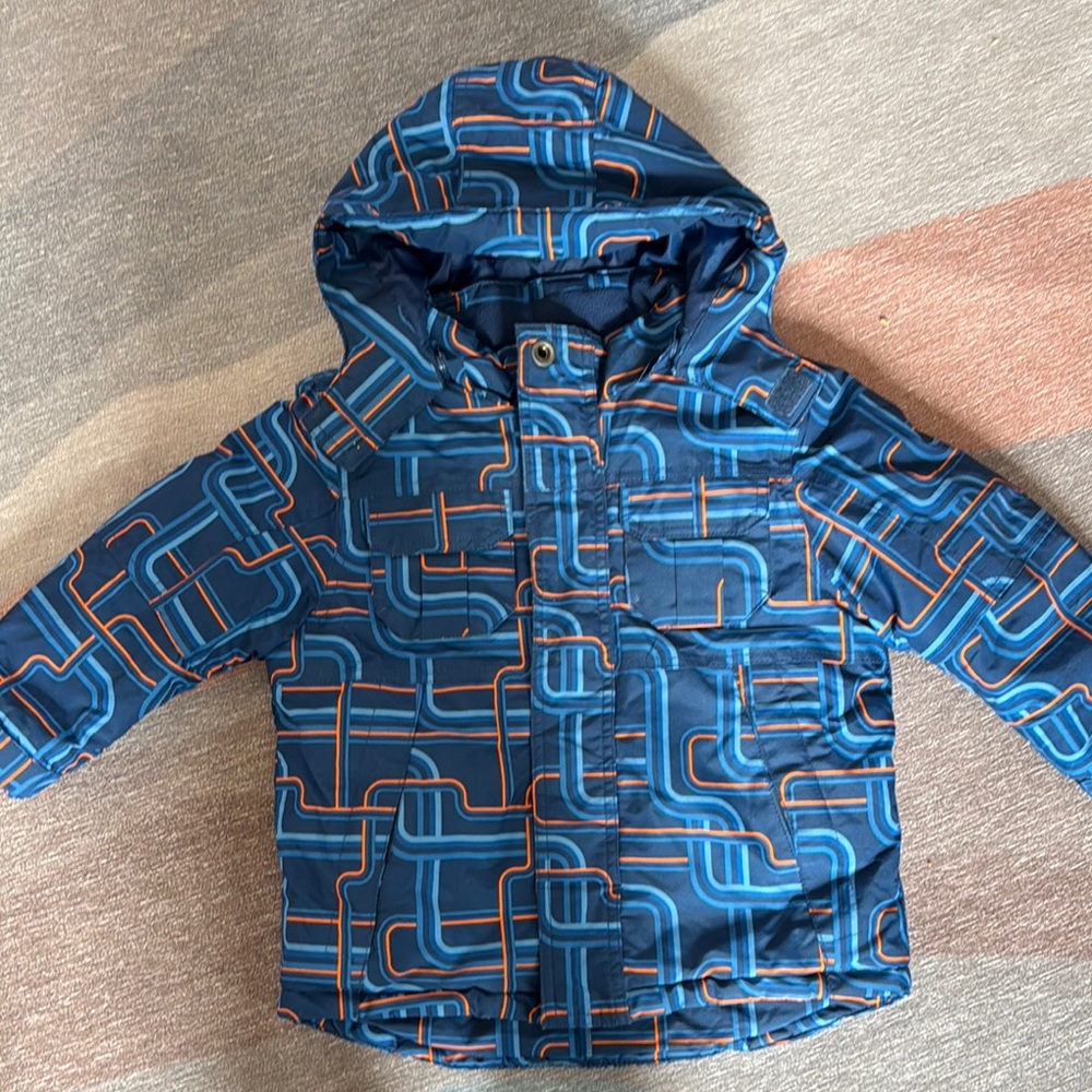 Blue and Orange Patterned Hooded warm Jacket size 3